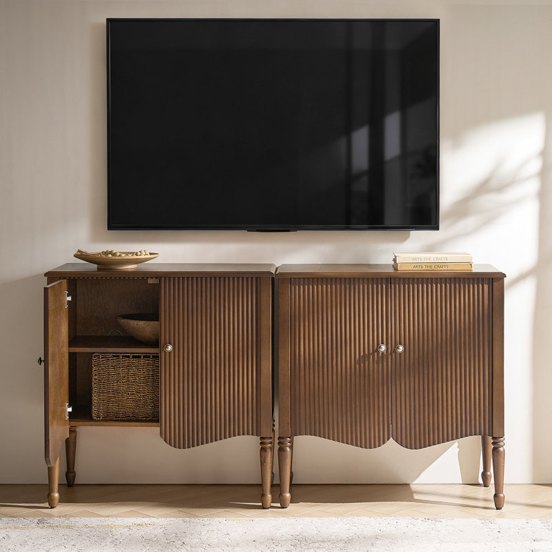 Martha Transitional 32"W 2-Door Fluted Curved Accent Cabinet with Adjustable Shelves, Walnut