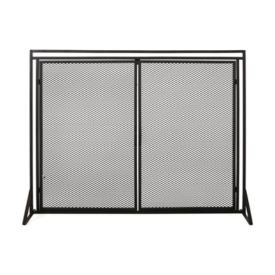 Matte Finish Iron Fireplace Screen - Fire Incidents, 31.02"H X 39.39"W Sleek With Two Access Doors Enhance ,