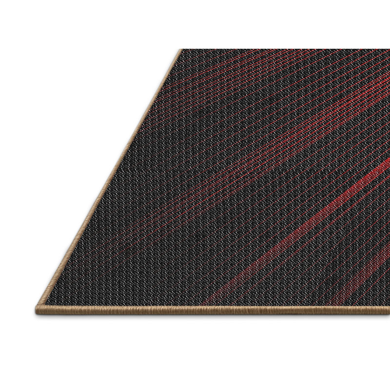 Laine tissée à la machine abstraite et polyester rouge/noir Tapis décoratif, Rectangle 5 pi x 7 pi