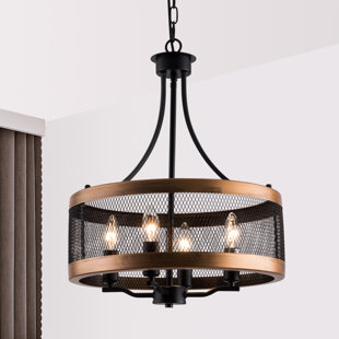 4-Light Farmhouse Chandelier, Rustic Candle Ceiling Hanging Light Fixture with Round Metal Shade