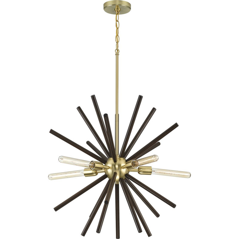 Lustre linéaire moderne à 5 lumières Spoutnik, Laiton satiné