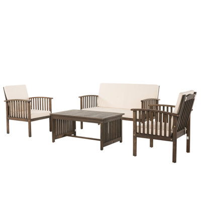 4Pc Chat With Wood Structure, Cream Gray Water- Materials, Assembly Tutorial Supplied, Decorative Feature For Home Decor Chat , Grey And Fabrics, Needed A Stylish Design