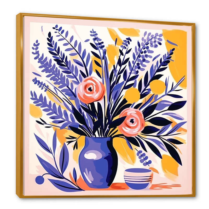 «Mauve Boho Pottery Blooms II - Boho Pottery», art mural, Cadre flottant doré, 36" H x 36" W