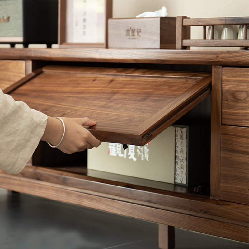 Meuble télé en bois de noyer massif, 78.74"
