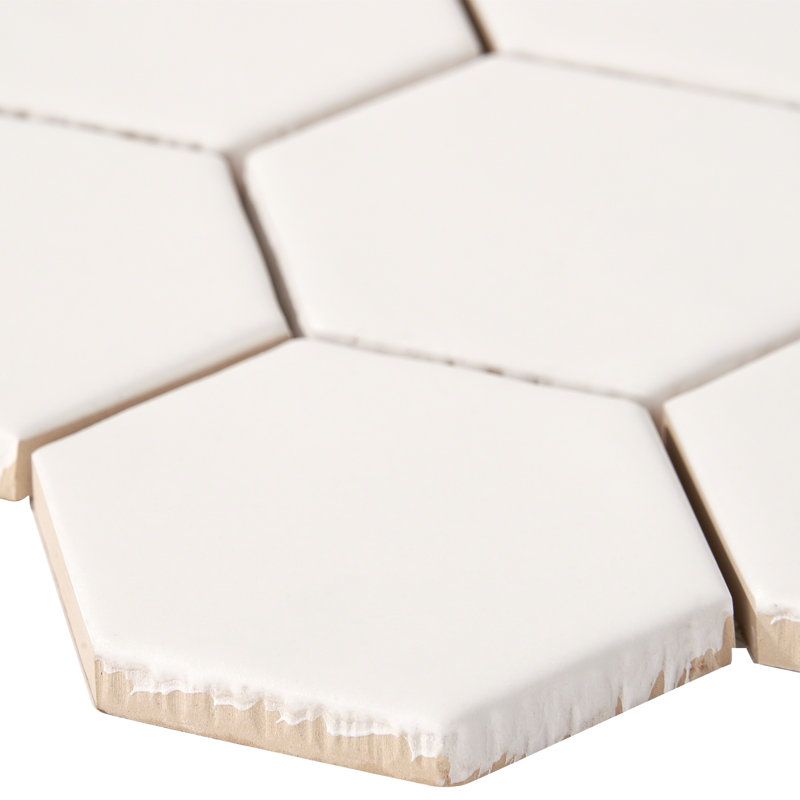 Meadowmere 3" Hexagon Matte Ceramic Tile, Cement White