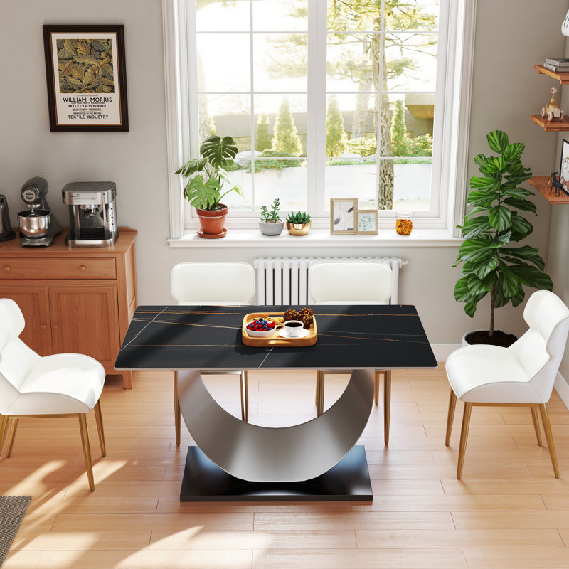 Table de salle à manger Sintered Stone, H 29,53 po x L 55,1 po x l 31,5 po, Noir, Gris