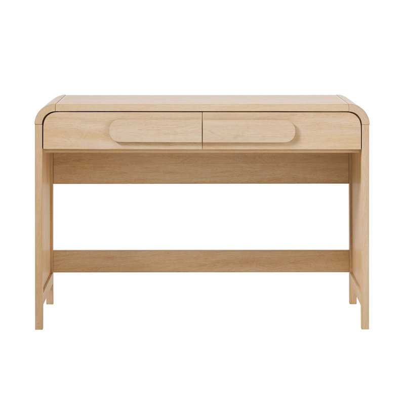 Sitarski Transitional Curved Waterfall 2-Drawer Writing Desk, Coastal Oak