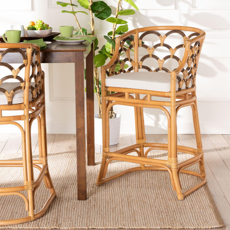 Veneto Light Honey and Dark Brown Rattan Bar Stool