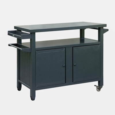 Grill Carts Outdoor Storage Cabinet With Wheels, Metal Outdoor Grill Table Kitchen Dining Table Cooking Prep BBQ Table For Patio, Kitchen Island, Home Party, Bar