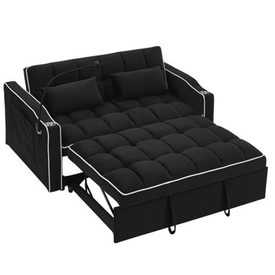 Foldable Bed In Velvet With Adjustable Back And Functionality Black 3 Velvet, Back, Port, Ashtray, Mobile Phone Stand 2 Cushions
