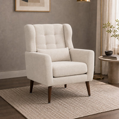 Chaise d'appoint moderne, fauteuils en chenille pour le salon, fauteuil rembourré Mordern, chaise longue rembourrée et confortable dans un petit espace, chambre à coucher, avec coussin, pieds en bois massif