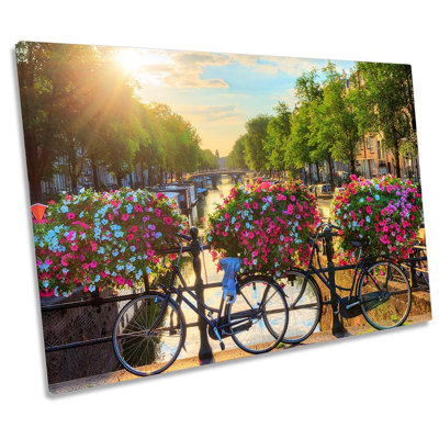 Amsterdam Canal Bicycle Framed - Wrapped Canvas Print
