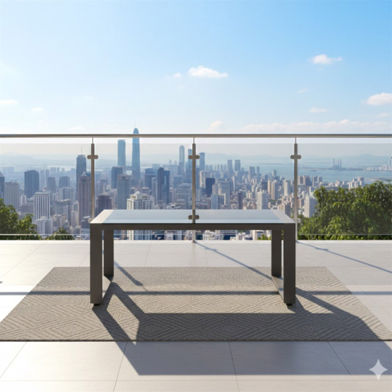 Table basse d'extérieur 44 po x 22 po en aluminium toutes saisons avec plateau en verre trempé
