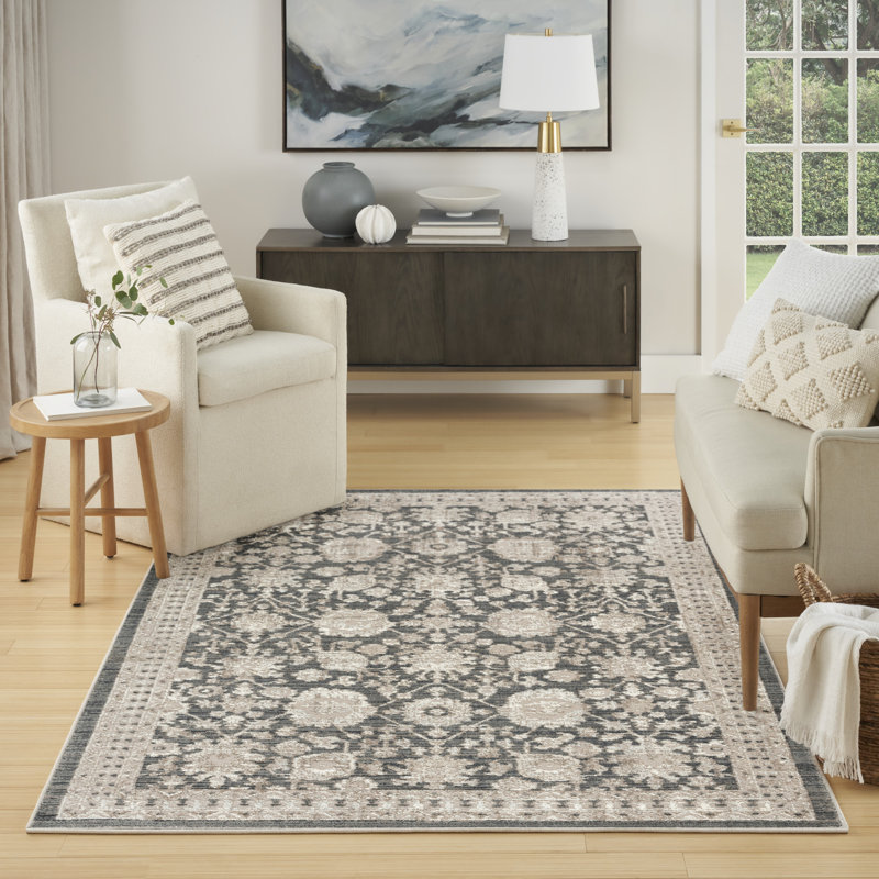 Tapis d'intérieur gris anthracite Charlton Home® Dezlynn, Rectangle 5 pi 3 po x 7 pi 3 po