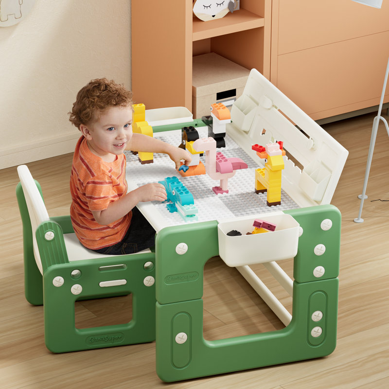 Ensemble 2 pièces de table de jeu et de chaises pour enfants Akoya, Vert