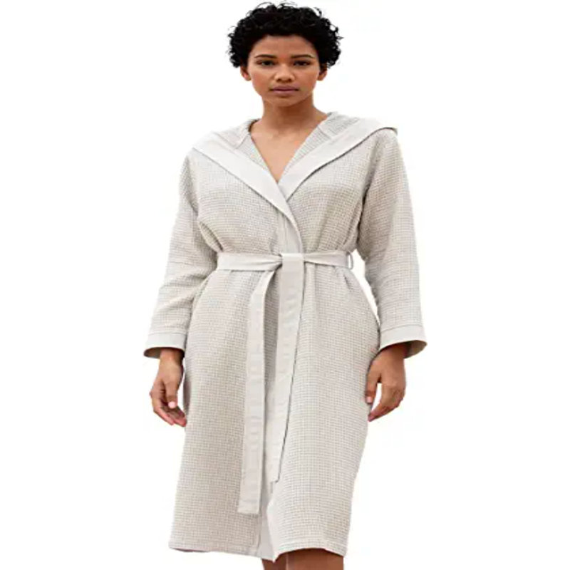 Peignoir SEYANTE 100% coton biologique certifié GOTS, L, Pierre beige