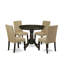 L'ensemble 5 pièces de table et chaises de cuisine comprend une table de salle à manger ronde avec piédestal et 4 chaises de salle à manger Parson en tissu brun, cappuccino-1847808058-1799340576-1799340577