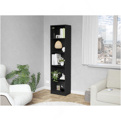 Sutton Slim Bookcase With Modern 5-Shelf Design