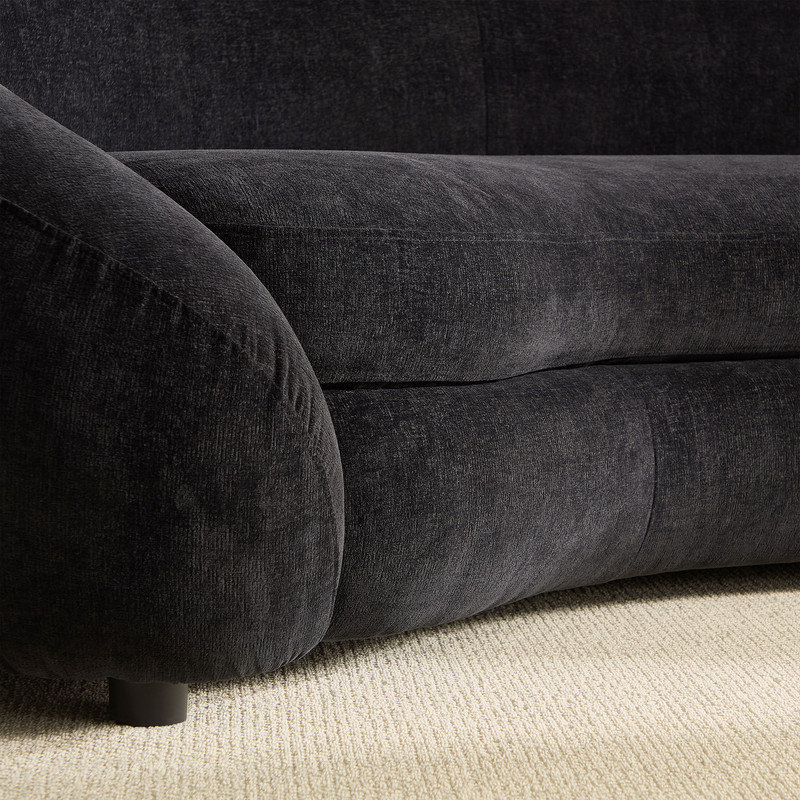 126" Modern Curved Sectional Sofa, Black Polyester