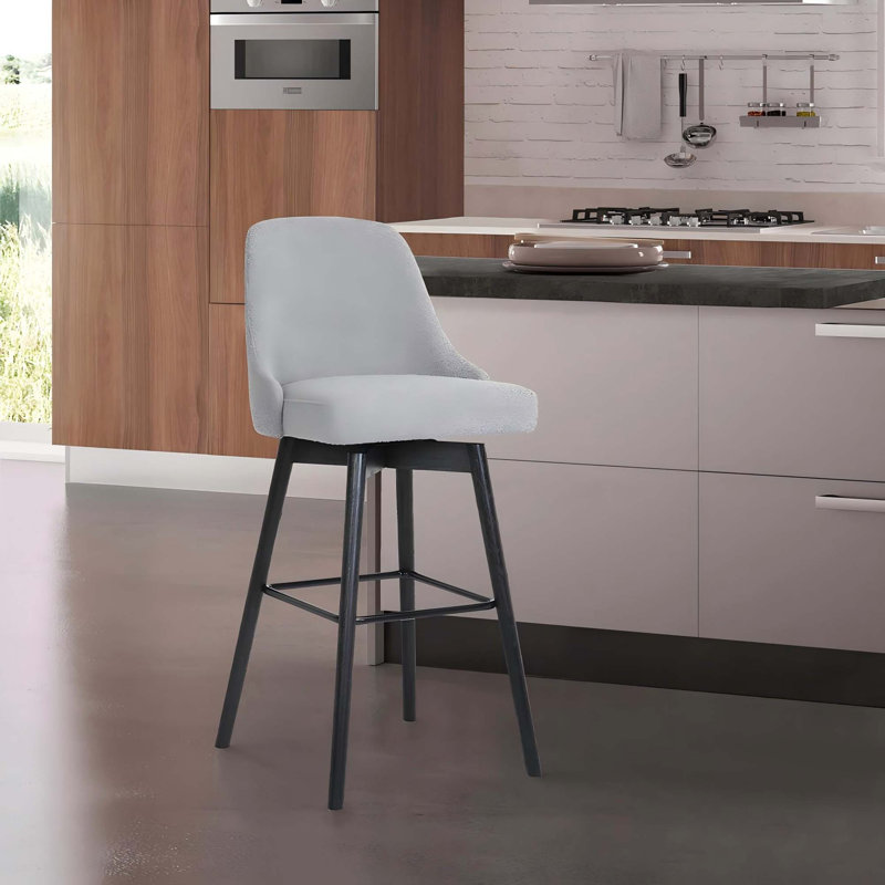 Ergonomic Swivel Counter Stool with Supportive Back, Light Grey Seat/ Black Frame