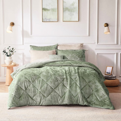 Couette en velours très grand / très grand - 4 pièces avec 2 taies décoratives et coussin décoratif, fermeture à boutons chaude et brillante