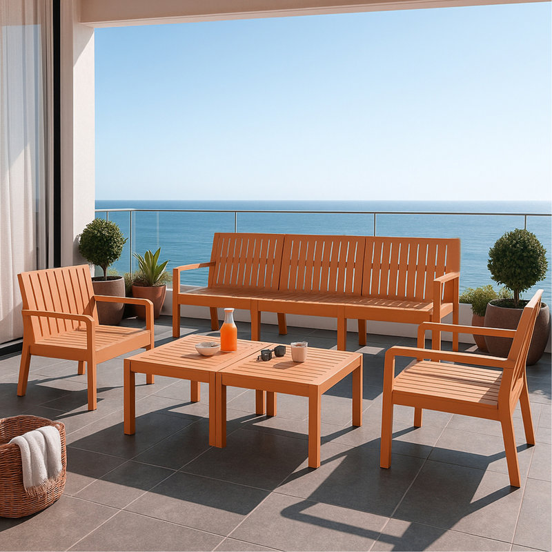 Holiday - Ensemble de meubles d'intérieur / extérieur 5 pièces - Canapé 3 places, 2 chaises et 2 tables basses Matériau PP imperméable - Ensemble de conversation pour patio facile à assembler