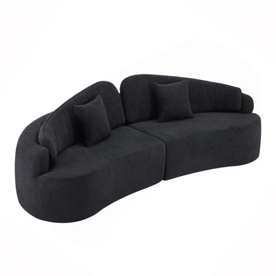 Canapé courbé à quatre places entièrement comprimé, assise longue durée sans effondrement, dossier amovible, tissu chenille, style simple et rétro, convient aux petits espaces et aux appartements