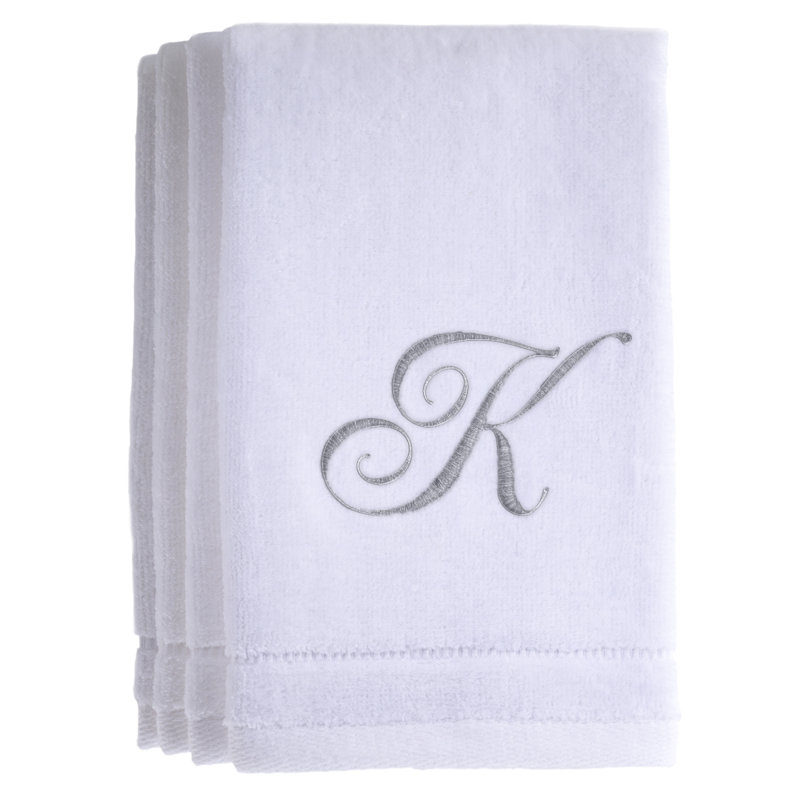 Ensemble de serviettes 4 pièces monogrammées 100% coton, K, Blanc
