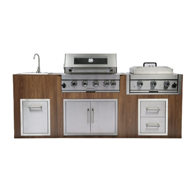 Built-In Outdoor Gas Grill 32 Inch 60000 Four Burners Stainless Steel Infrared Rear Burner Door Drawer 304# Sink Waste Bin Cut Out Size 14X13.75 Bottle Opener And Bbq Tool Easy Access Grease Tray
