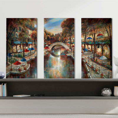 «Evening On The Canal», ensemble de 3 impressions sur toile