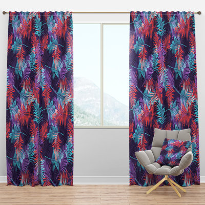Tropical Palm Leaves Pattern - Traditional Curtain - Velvet Room darkening - 1 panel