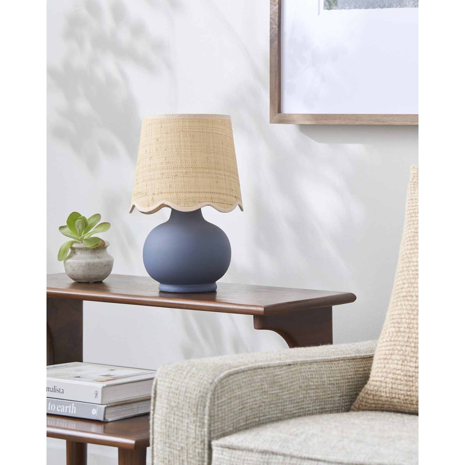 Momsen Scallop Shade Matte Lamp, Blue, Natural, 13"H x 8"W x 8"D