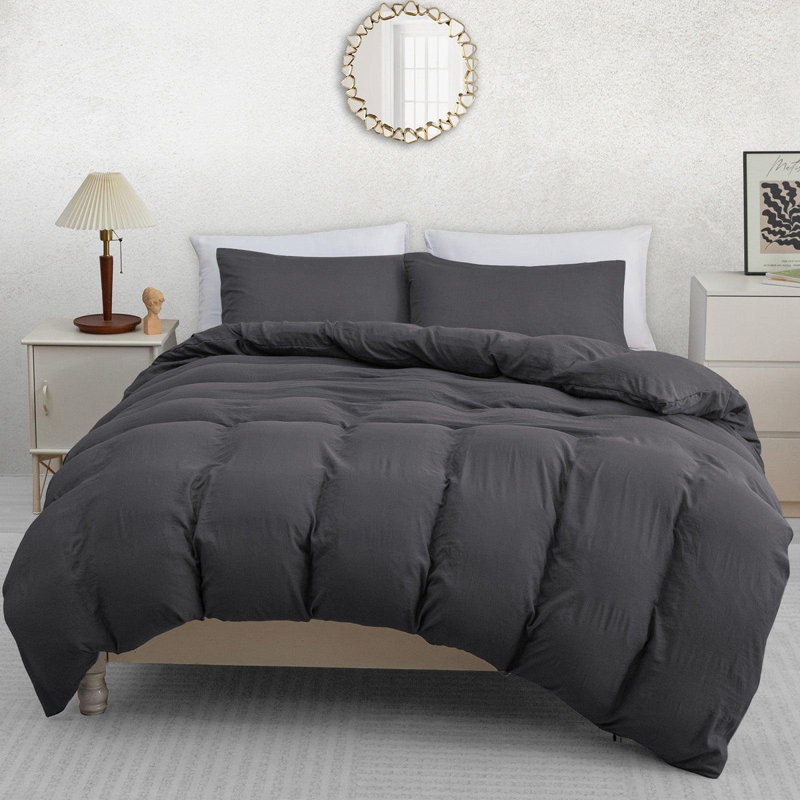 Premium Prewashed Duvet Cover Set Double Brushed Microfiber Reversible With Zipper Closure & Corner Ties, Grey