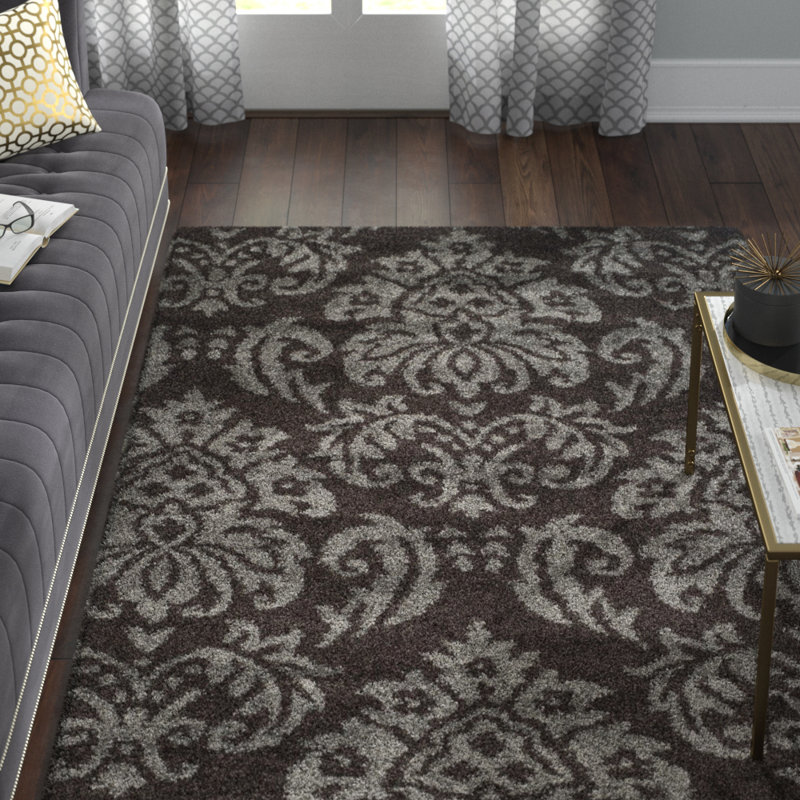 Tapis brun foncé à motif floral Schoch , Carré 4 pi
