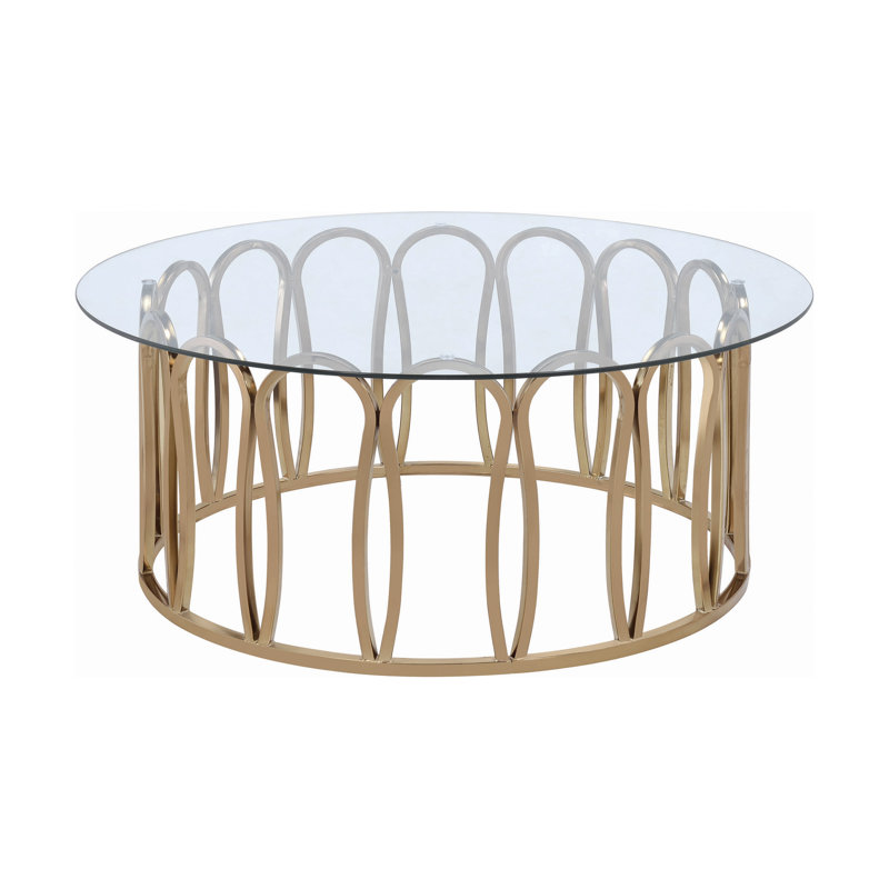 Rafila Round Coffee Table with Glass Top in Chocolate Chrome and Clear