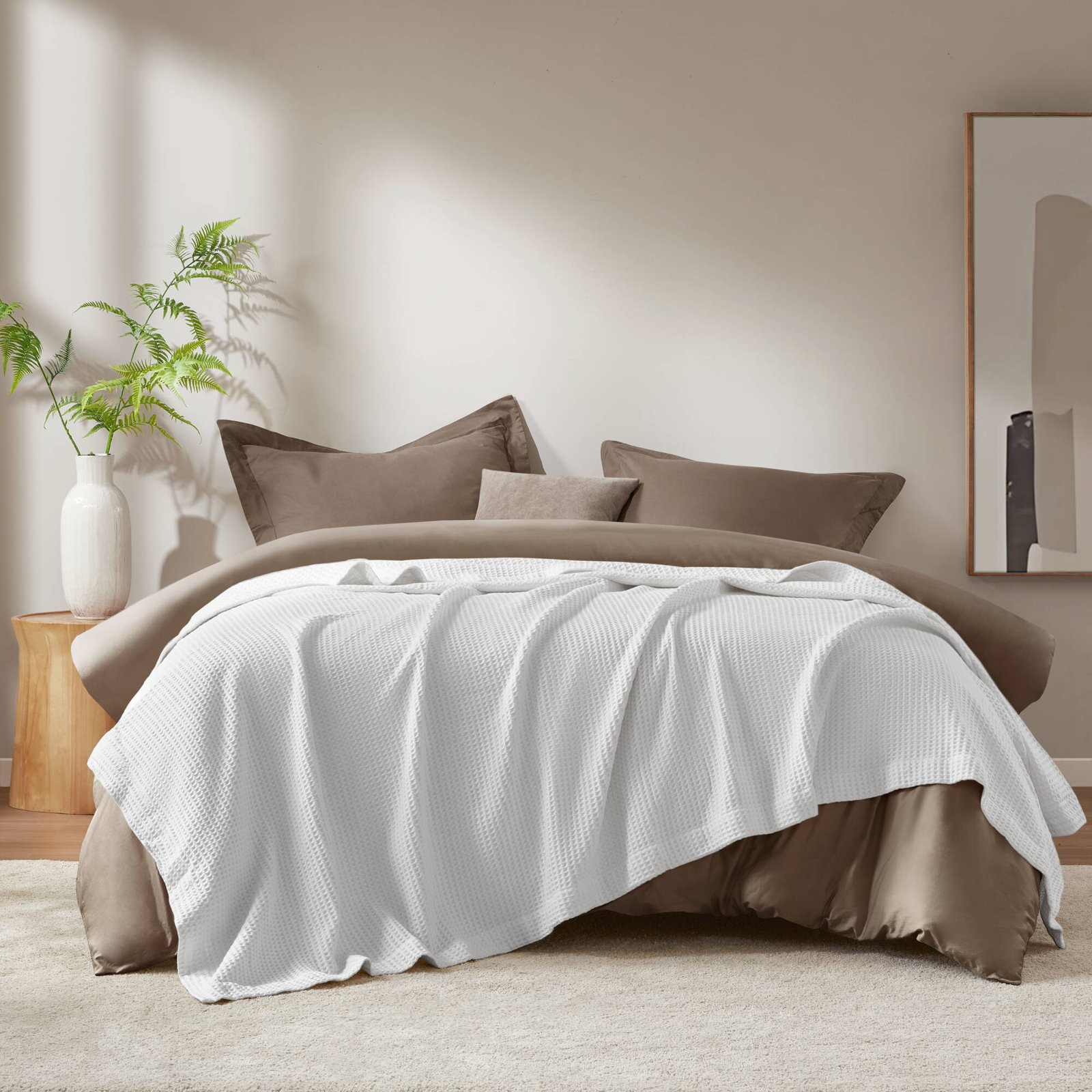 Waffle Weave Cotton Throw Blanket, White, King