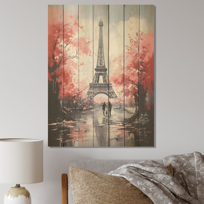 Tour Eiffel rose à Paris - Paris sur impression sur bois, H 20 po x l 10 po