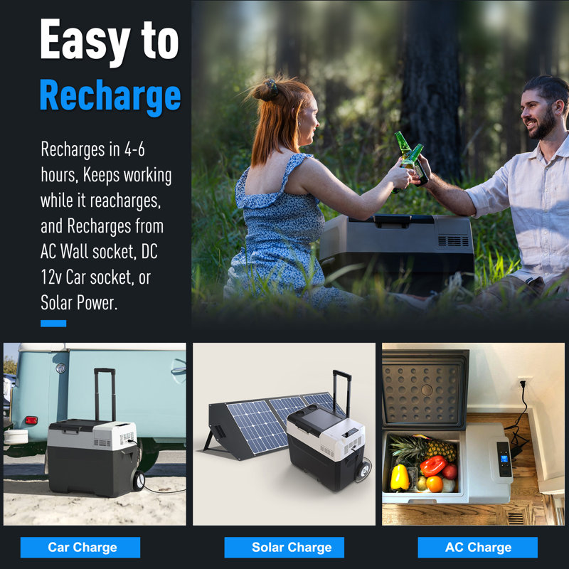 42Qt Portable Refrigerator Freezer Car Freezer with Battery and 6'' off-Road Wheels, 12V,45W Cooler Freezer,Low Noise,1 Year Warranty