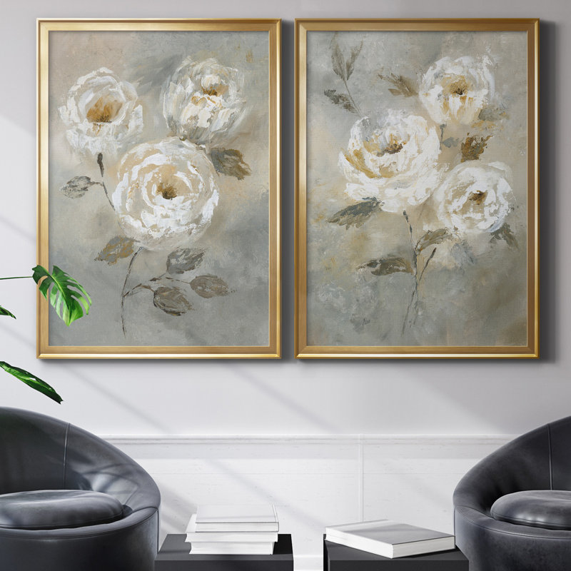 «Soft and Bold I», ensemble de 2 reproductions d'art, Toile encadrée dorée, Pas de tapis, H 26,5 po x l 73 po x P 1,5 po