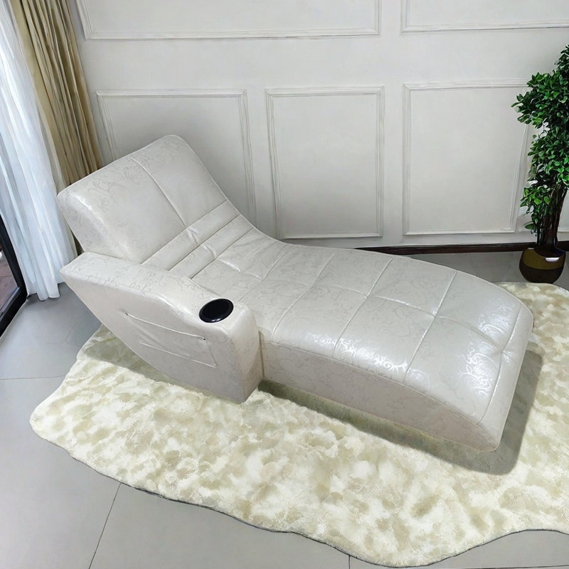 Chaise longue rembourrée Levater, Chaise longue à accoudoir droit, Similicuir beige