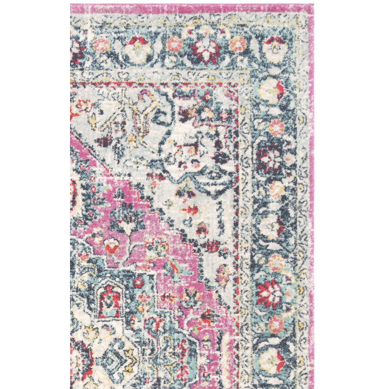 Christa Oriental Fuchsia/Aqua Area Rug, Runner 2' x 6'