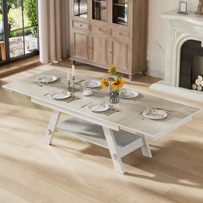 100" Extendable Solid Wood Dining Table, Modern Farmhouse Expandable Dining Room Table For 6-10, Large Rectangle Kitchen Table For Dining Room, Living