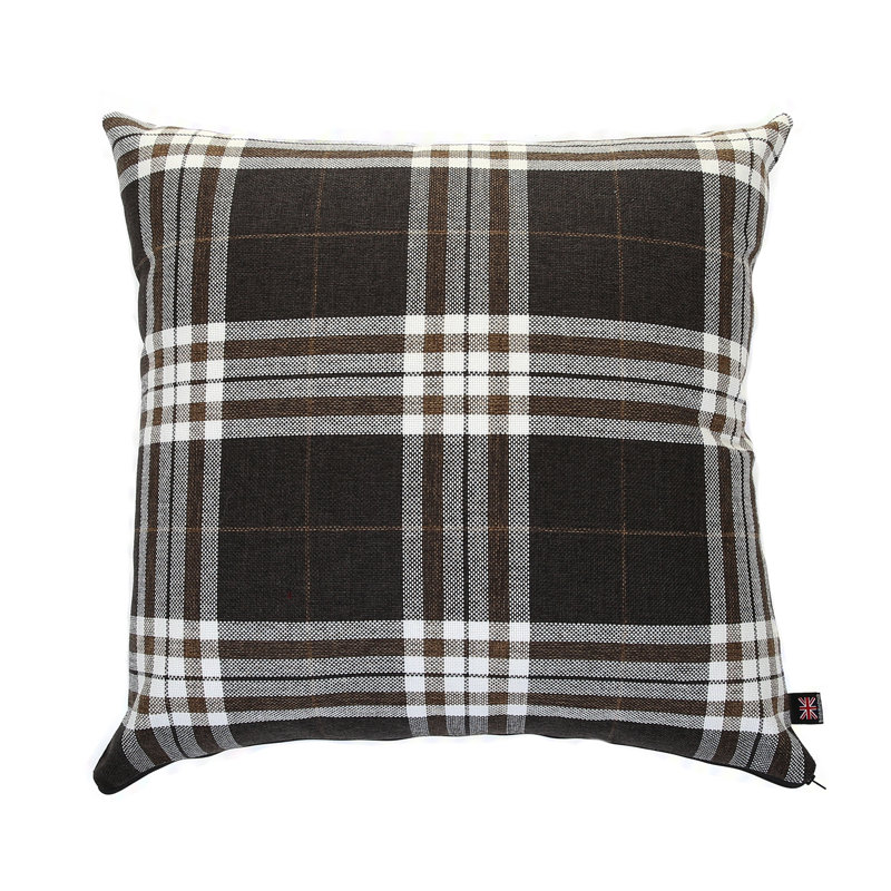 Chagnon Plaid Square Cushion, 28cm x 28cm, Chocolate
