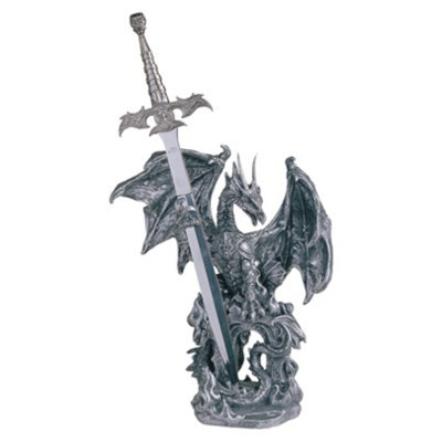 Medieval Dragon with Armor and Sword Guardian Figurine