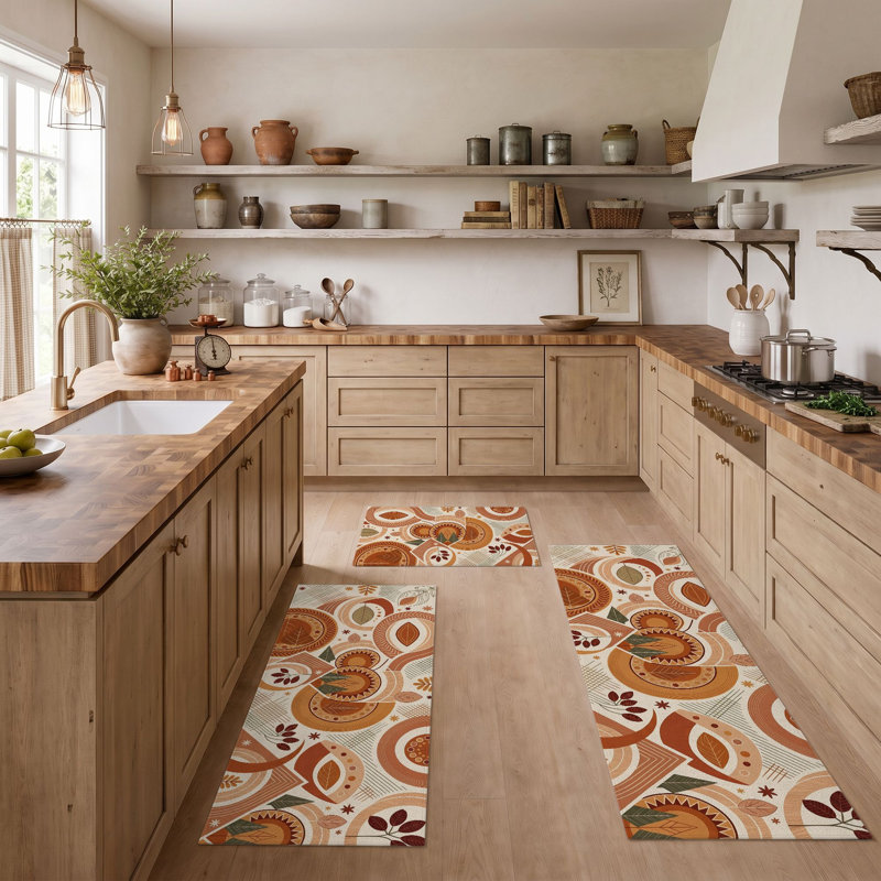 Tapis de cuisine lavables antidérapants Retro Circles
