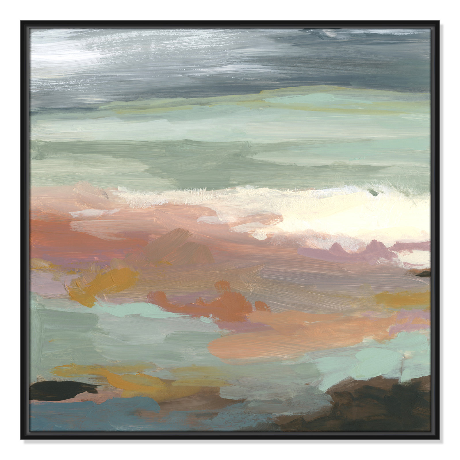 Bingham "Ocean Bluffs" Painting by Carol Robinson, 31.5" H x 31.5" W, Picture Framed Canvas, Black