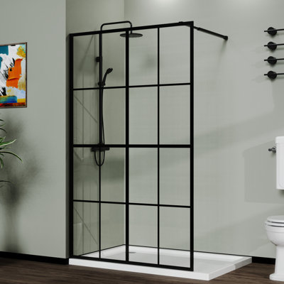 Écran de douche Walk-In 46 po x 72 po - Noir, verre trempé, fixation noire sécuritaire pour barre de soutien fiable