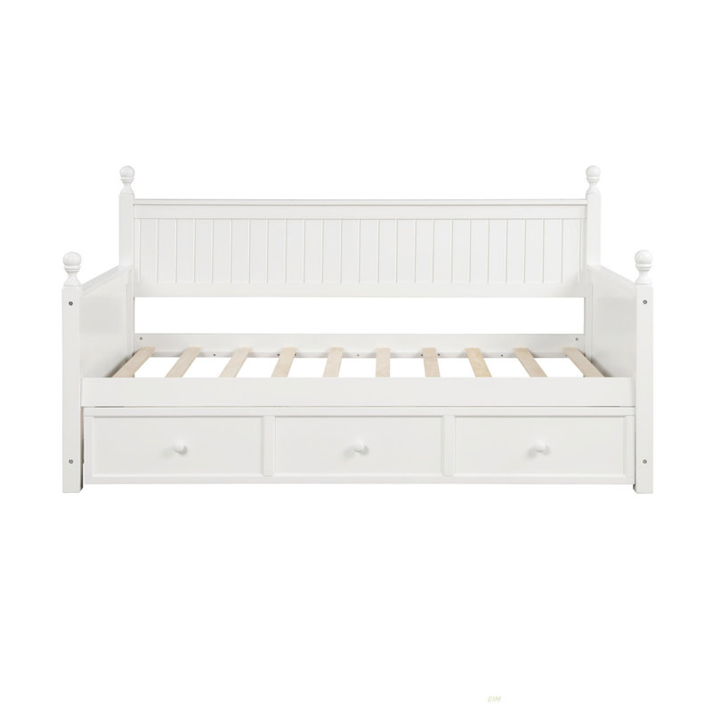 Lit de jour en bois avec trois tiroirs, lit de jour simple, aucun sommier nécessaire (lit de jour), Blanc