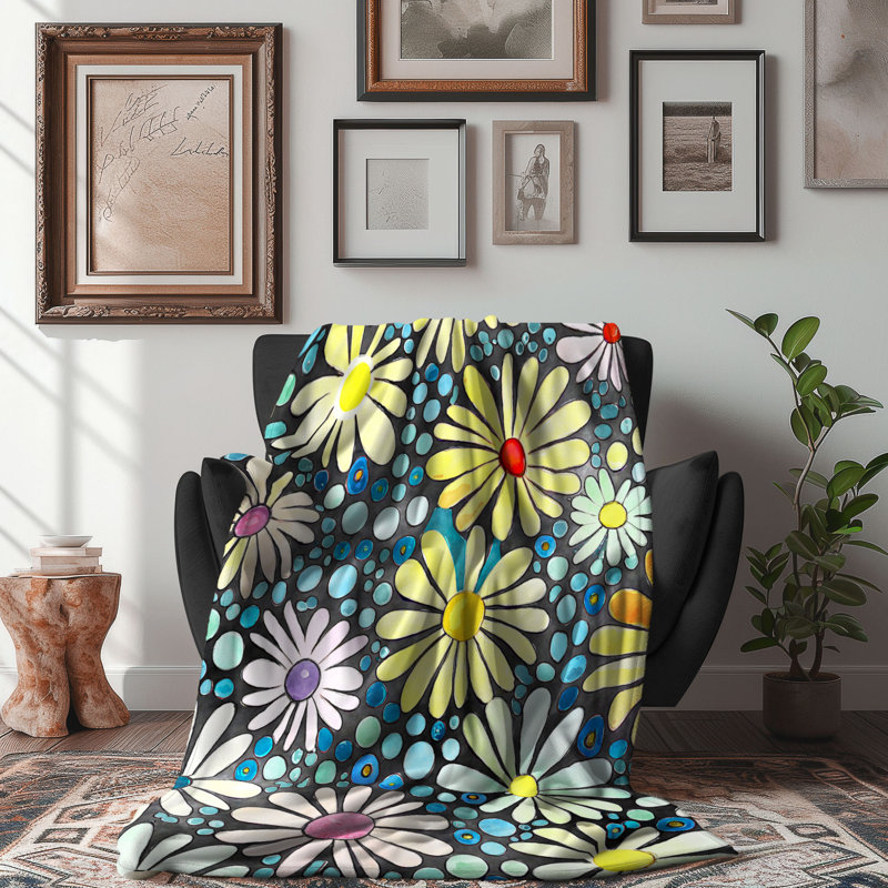 Jeté psychédélique Daisy Delight - 1 pièce Sherpa Premium, L 60 po x L 80 po