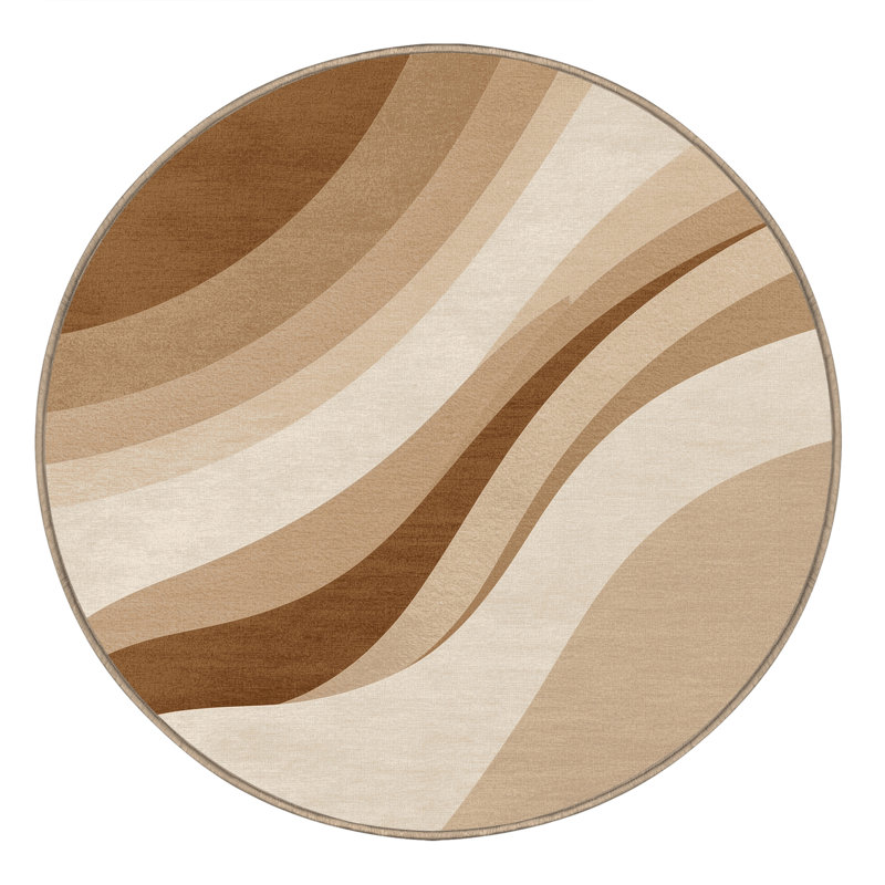 Tapis ombré contemporain Wynsum lavable à la machine en brun - reliure beige, Rond 5 pi